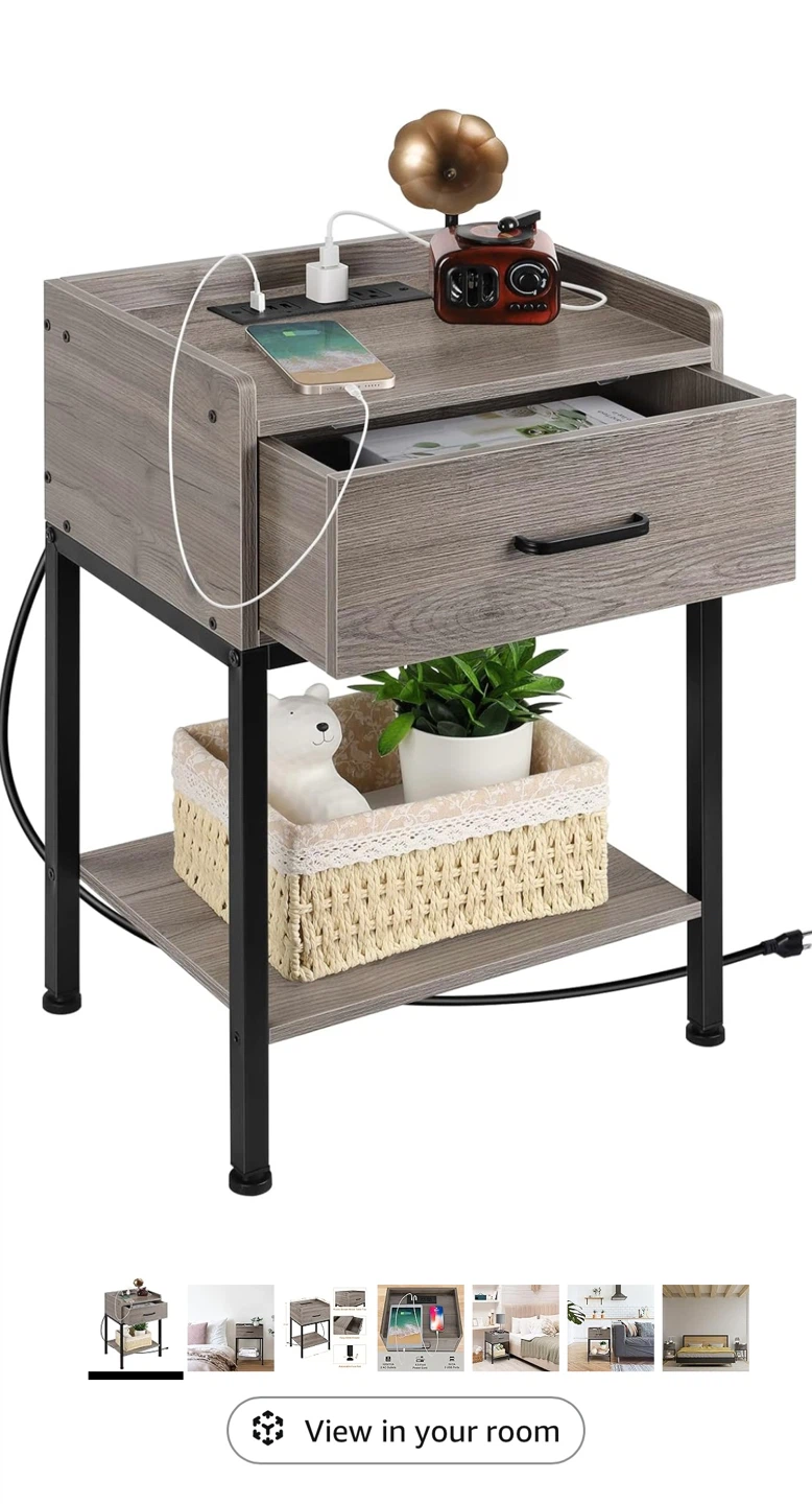 Rustic Brown Wood End Table with Drawer and Charging Station - photo 3