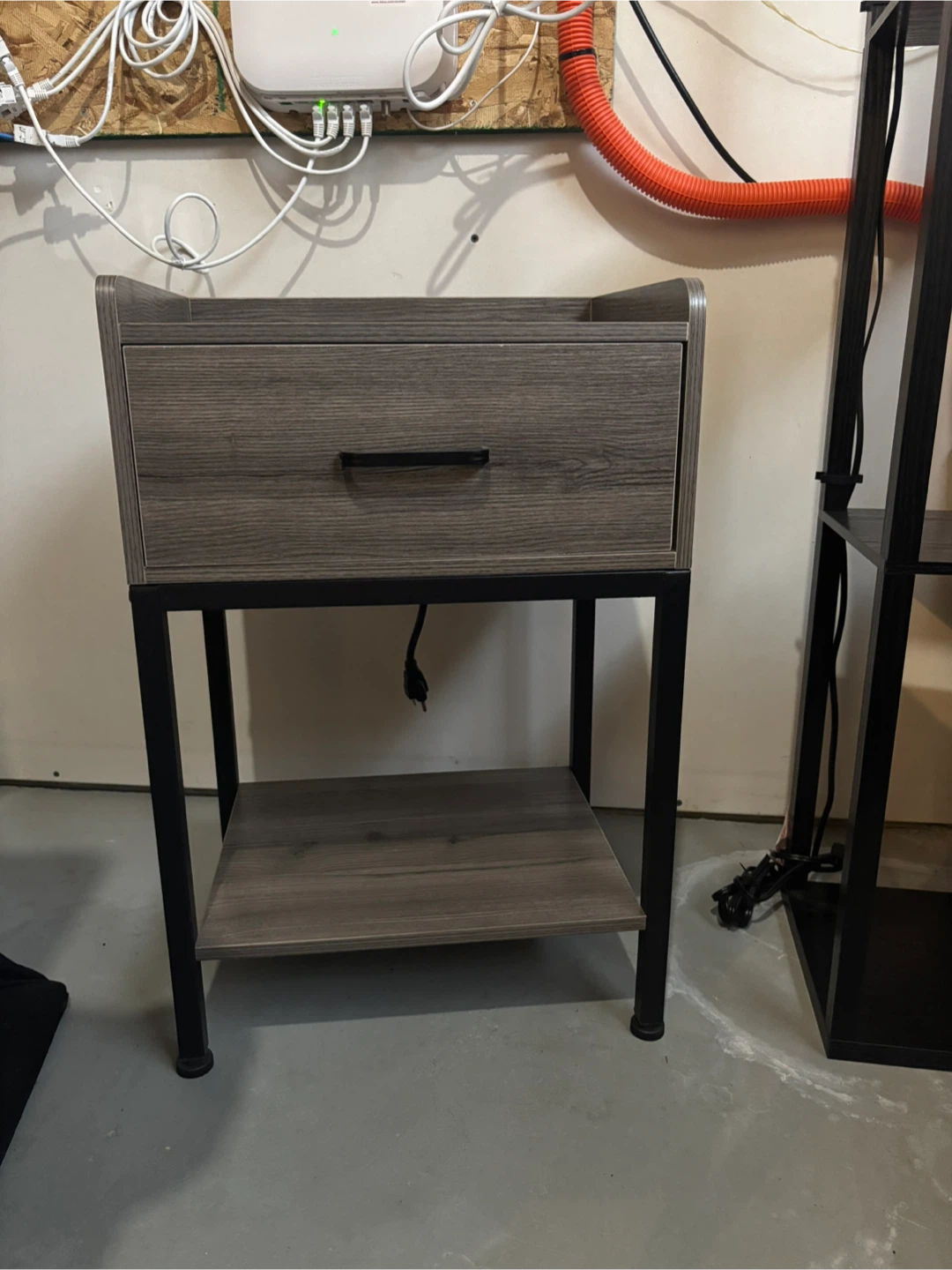 Rustic Brown Wood End Table with Drawer and Charging Station