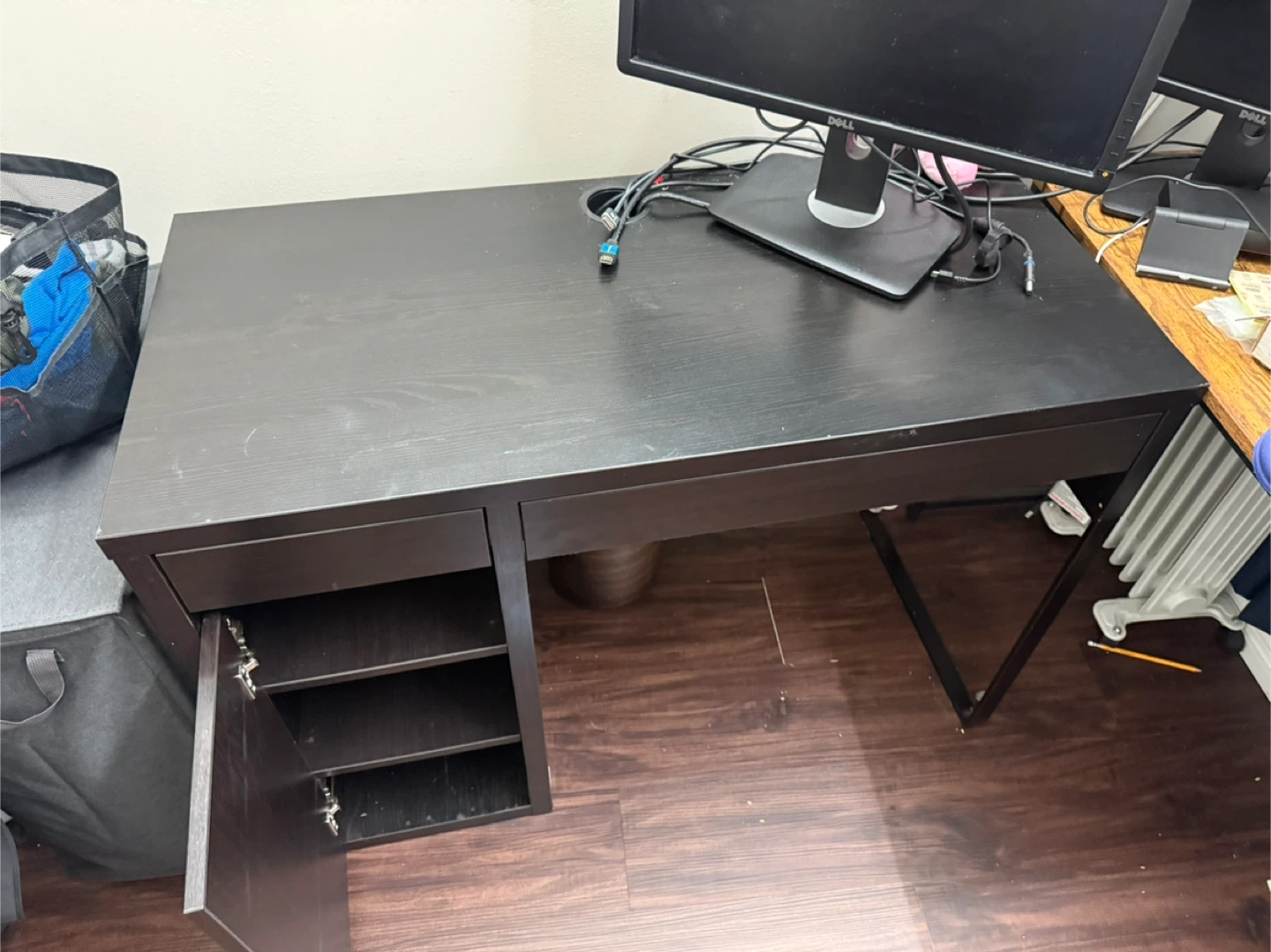 Black Ikea desk with Drawers and Cabinet