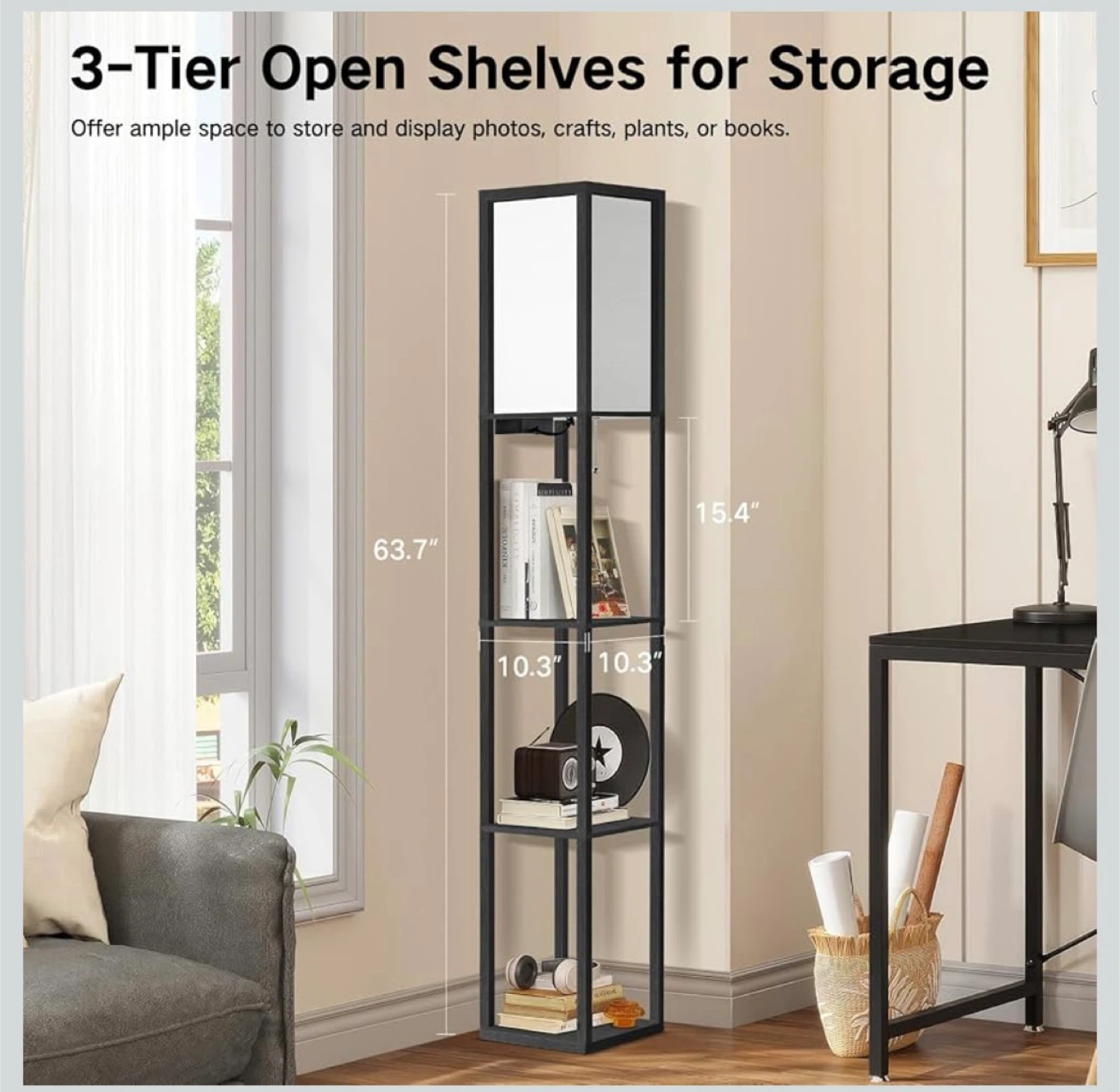 3-Tier Open Shelves Floor Lamp with Built-in Outlets - photo 4