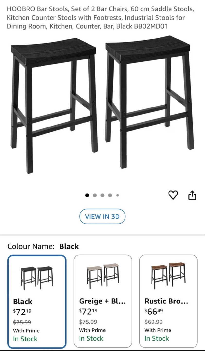 HOOBRO Bar Stools Set of 2 Black