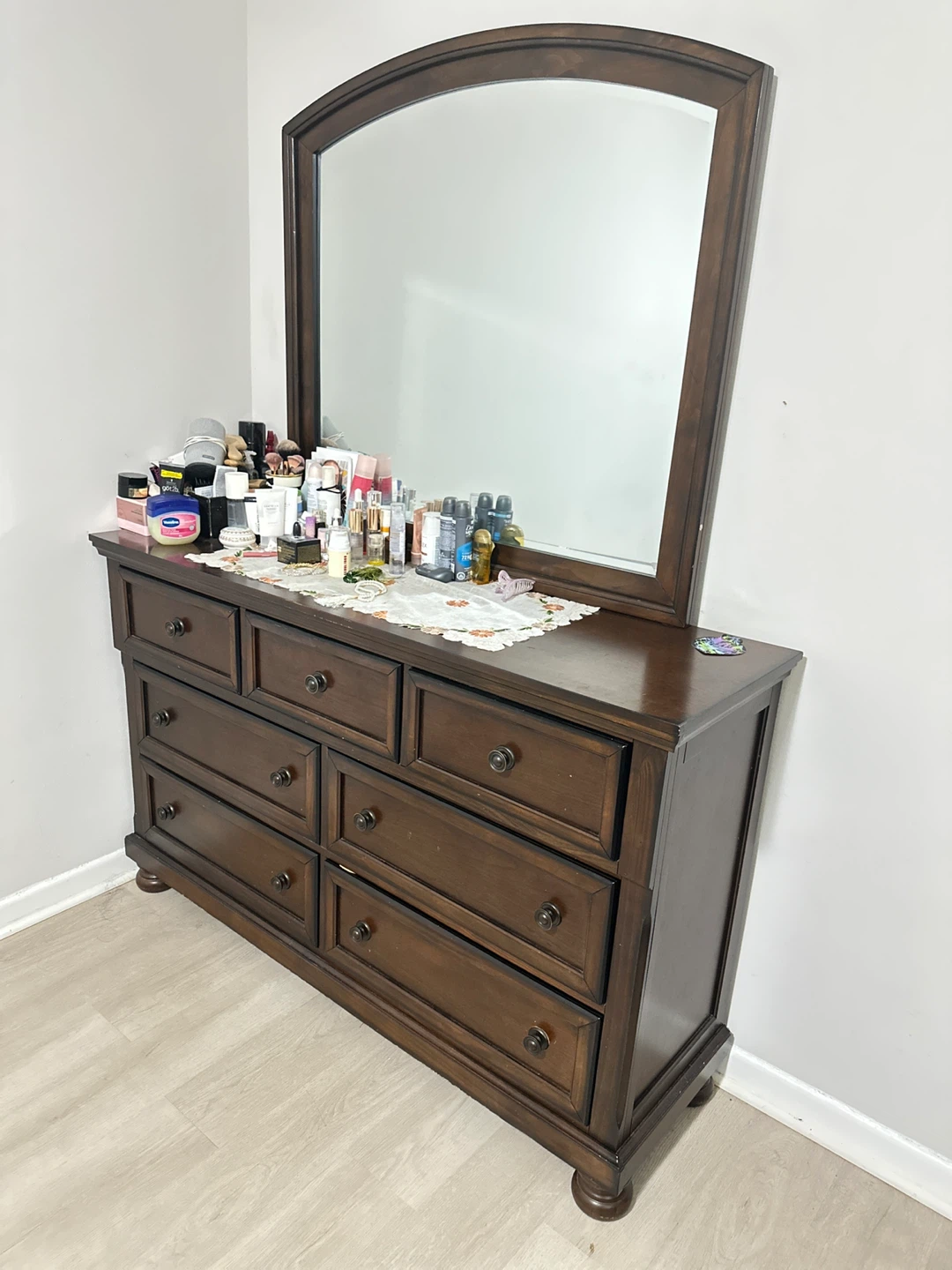 Dark Wood Bedroom Set - Dresser, Mirror & 2 Nightstands - photo 2