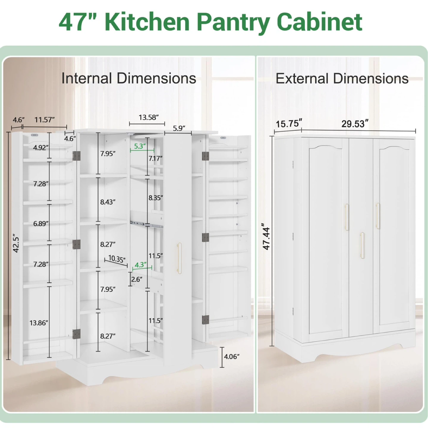 47” Modern White Kitchen Pantry Cabinet - photo 2