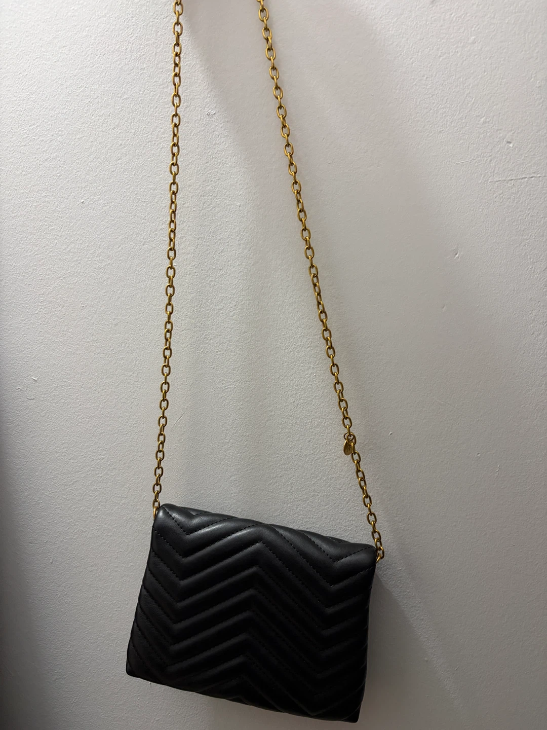 Black Quilted Leather Bag with Gold Chain - photo 2