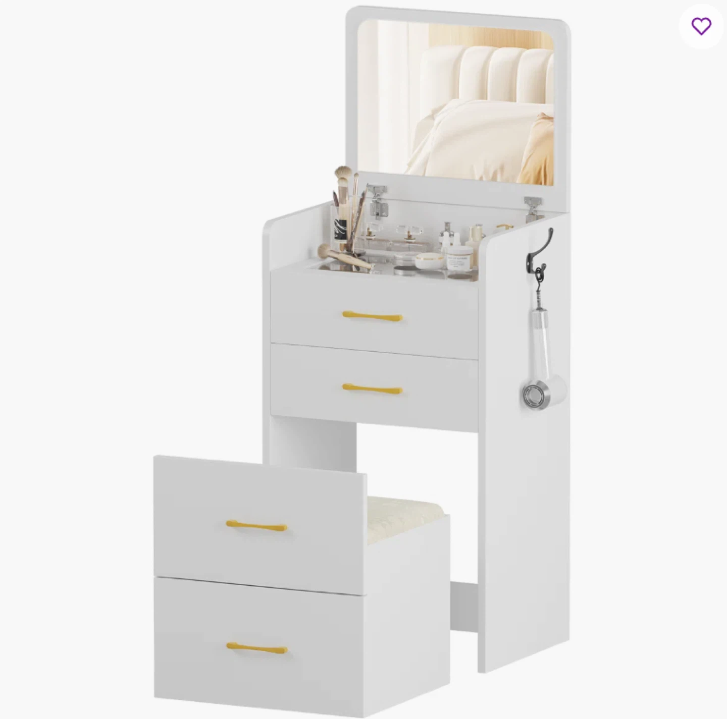 White Vanity Set with Mirror and Stool
