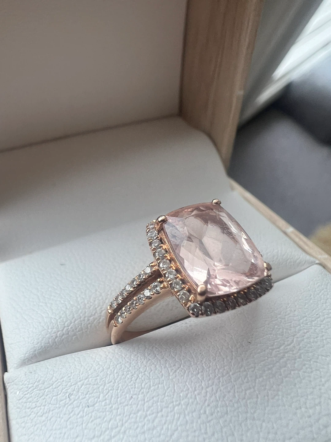 14K Rose Gold Cocktail Ring with Large Pink Stone and Diamonds - photo 3