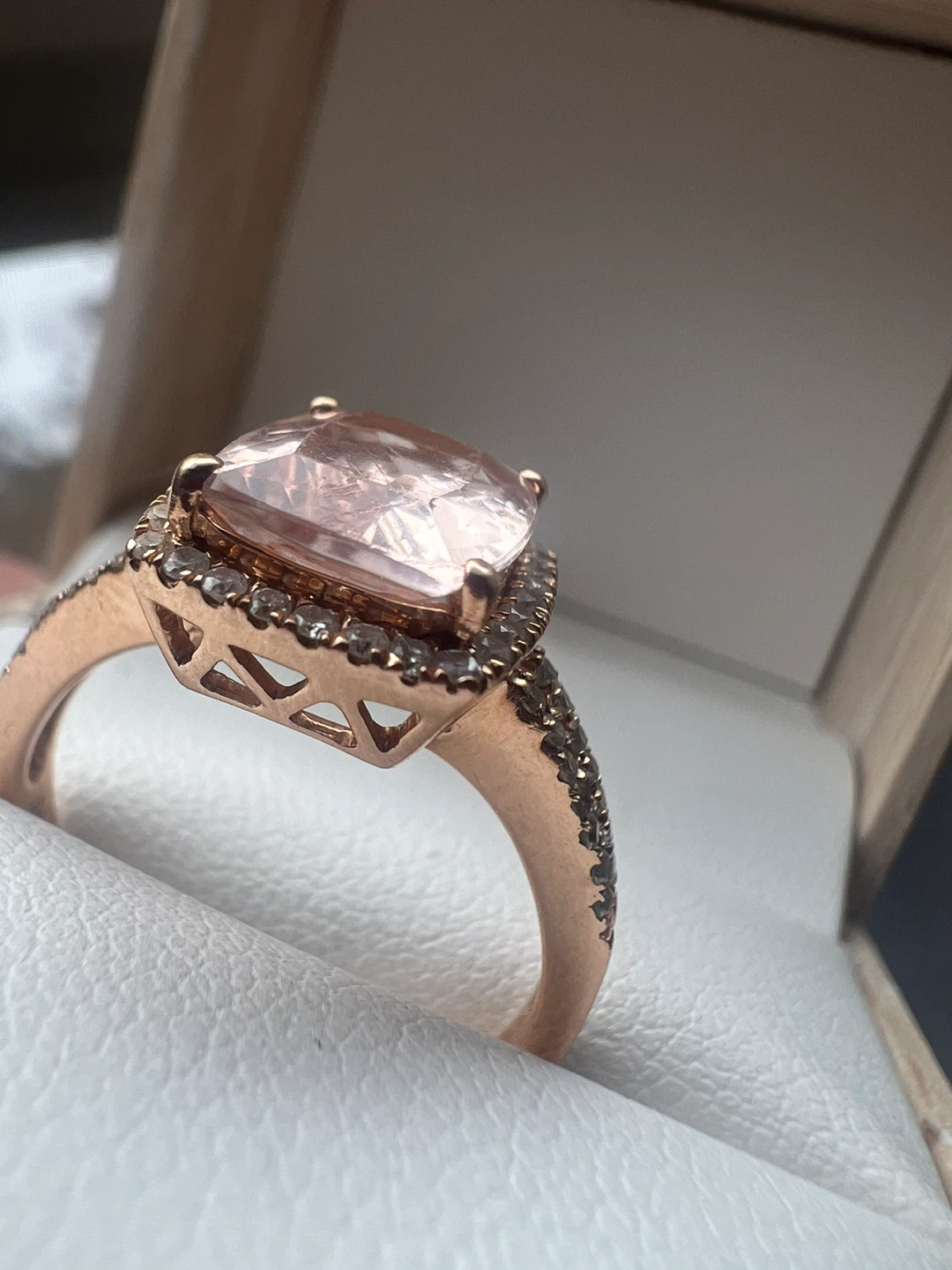 14K Rose Gold Cocktail Ring with Large Pink Stone and Diamonds - photo 2