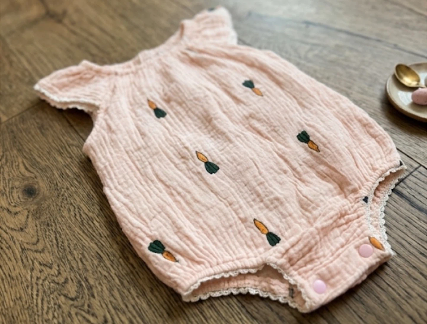 Easter Baby Girl Romper - Pink Carrot Print 6-12 months