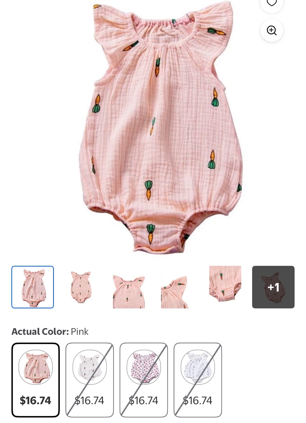 Easter Baby Girl Romper - Pink Carrot Print 6-12 months - photo 2