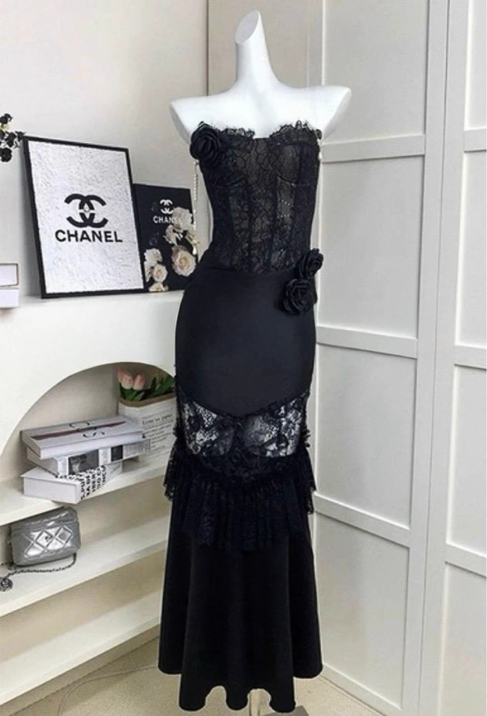 Black Strapless Lace Corset Dress
