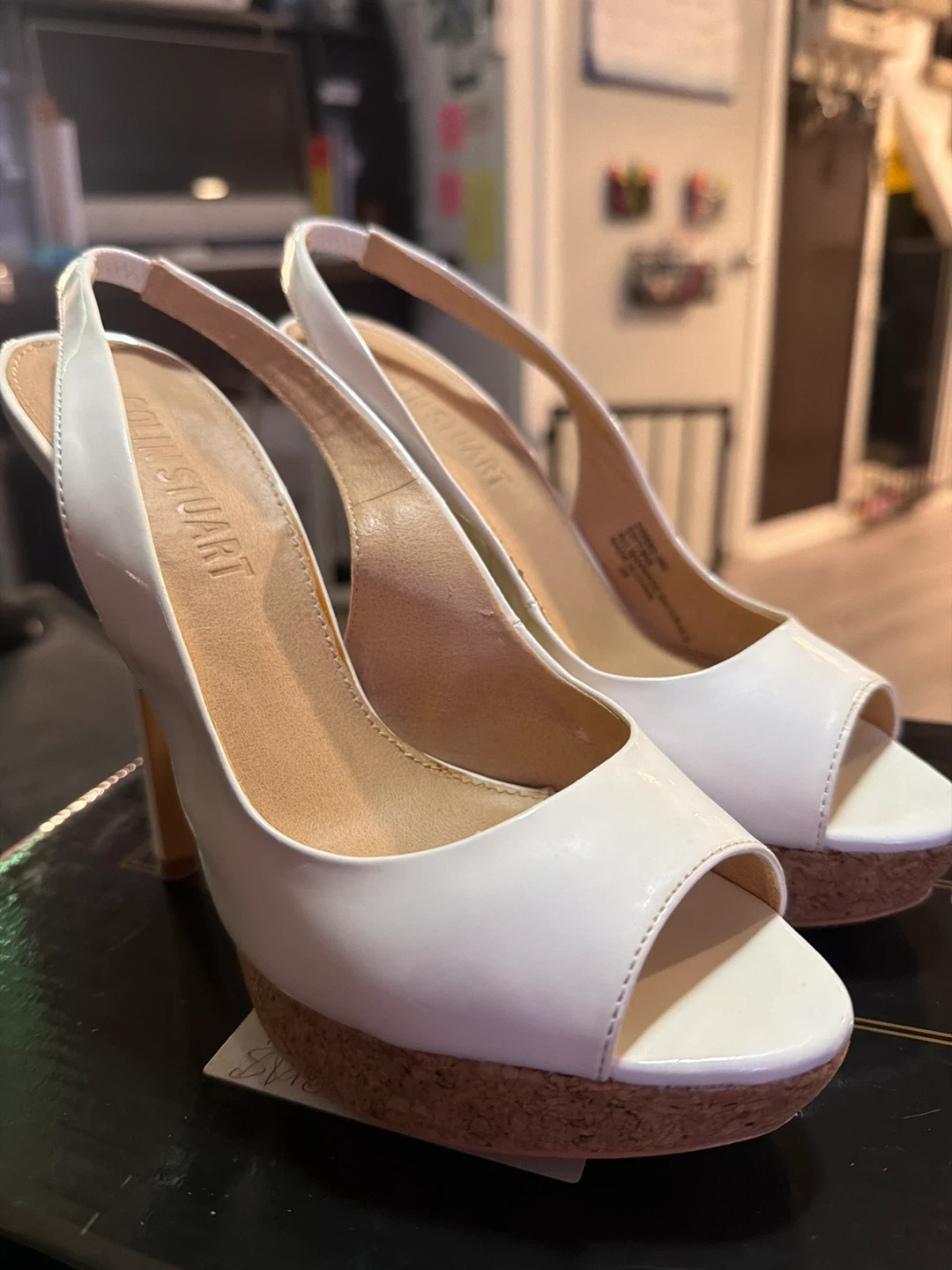 White Stuart Weitzman Peep-Toe Slingback Heels - photo 3