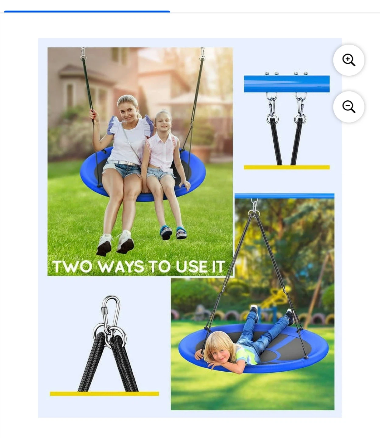 43" Blue Disc Swing Set with Carabiners and Straps