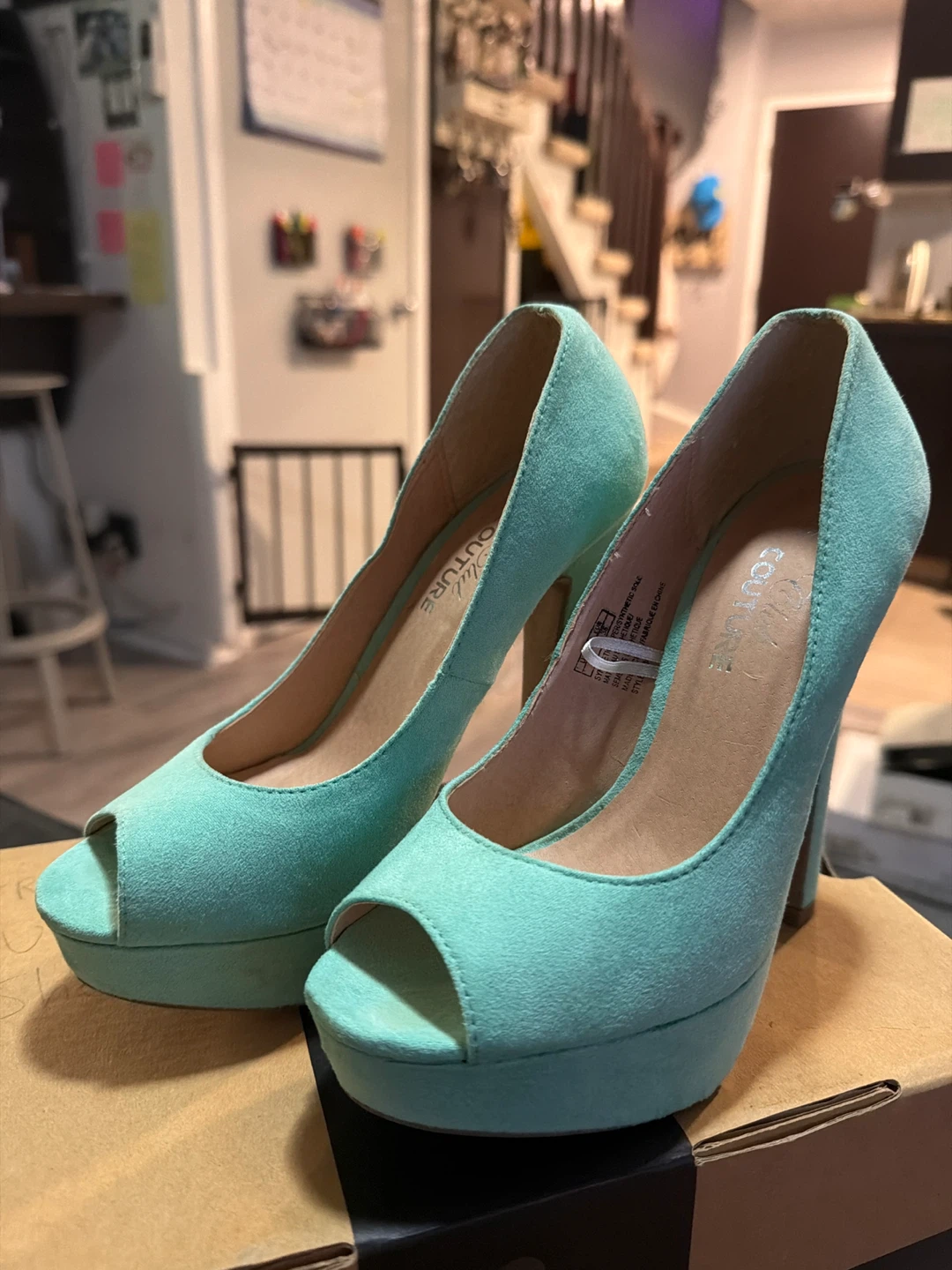 Club Couture Teal Peep Toe Platform Heels Size 36 - photo 2