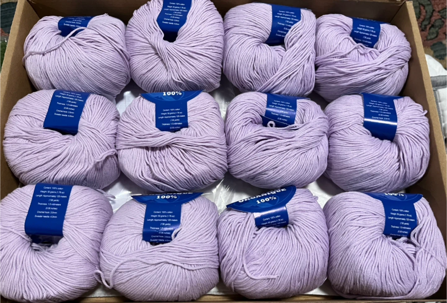 12 balls x 100% Cotton Yarn Balls - Lavender