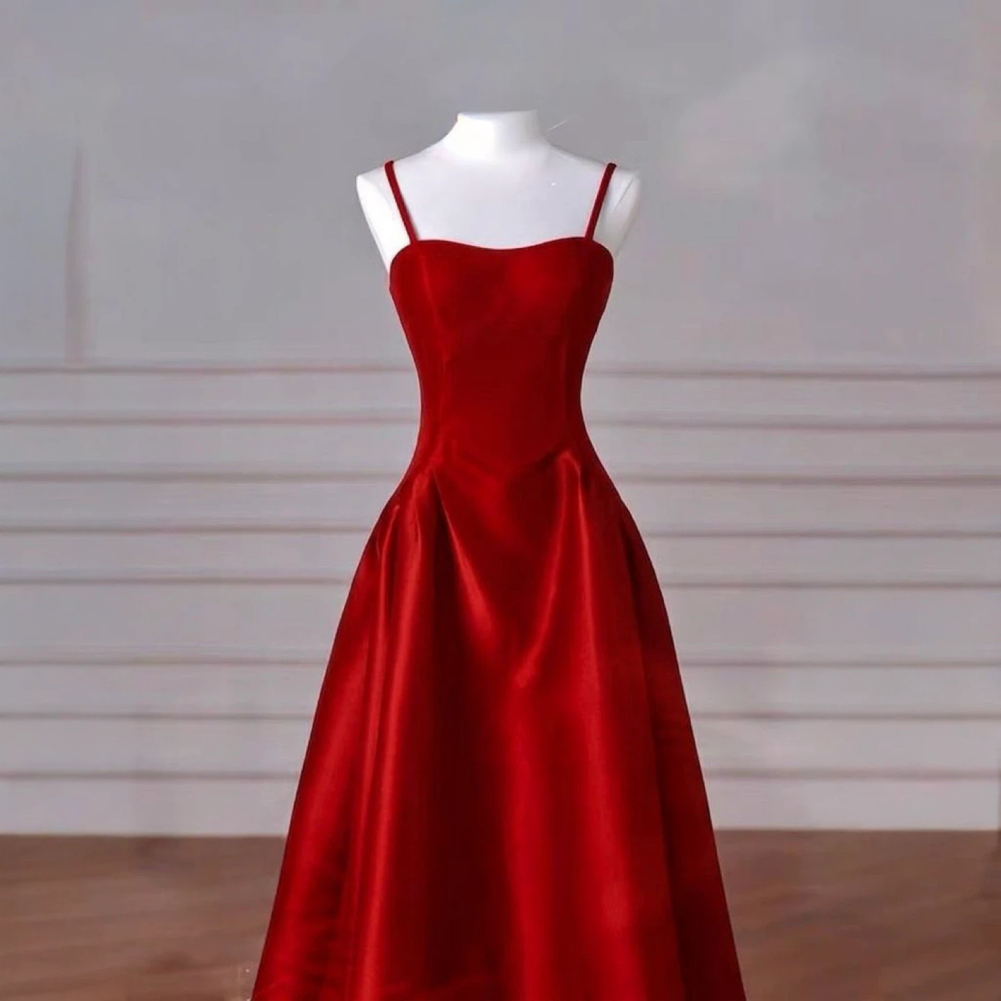 Red Spaghetti Strap Formal Dress