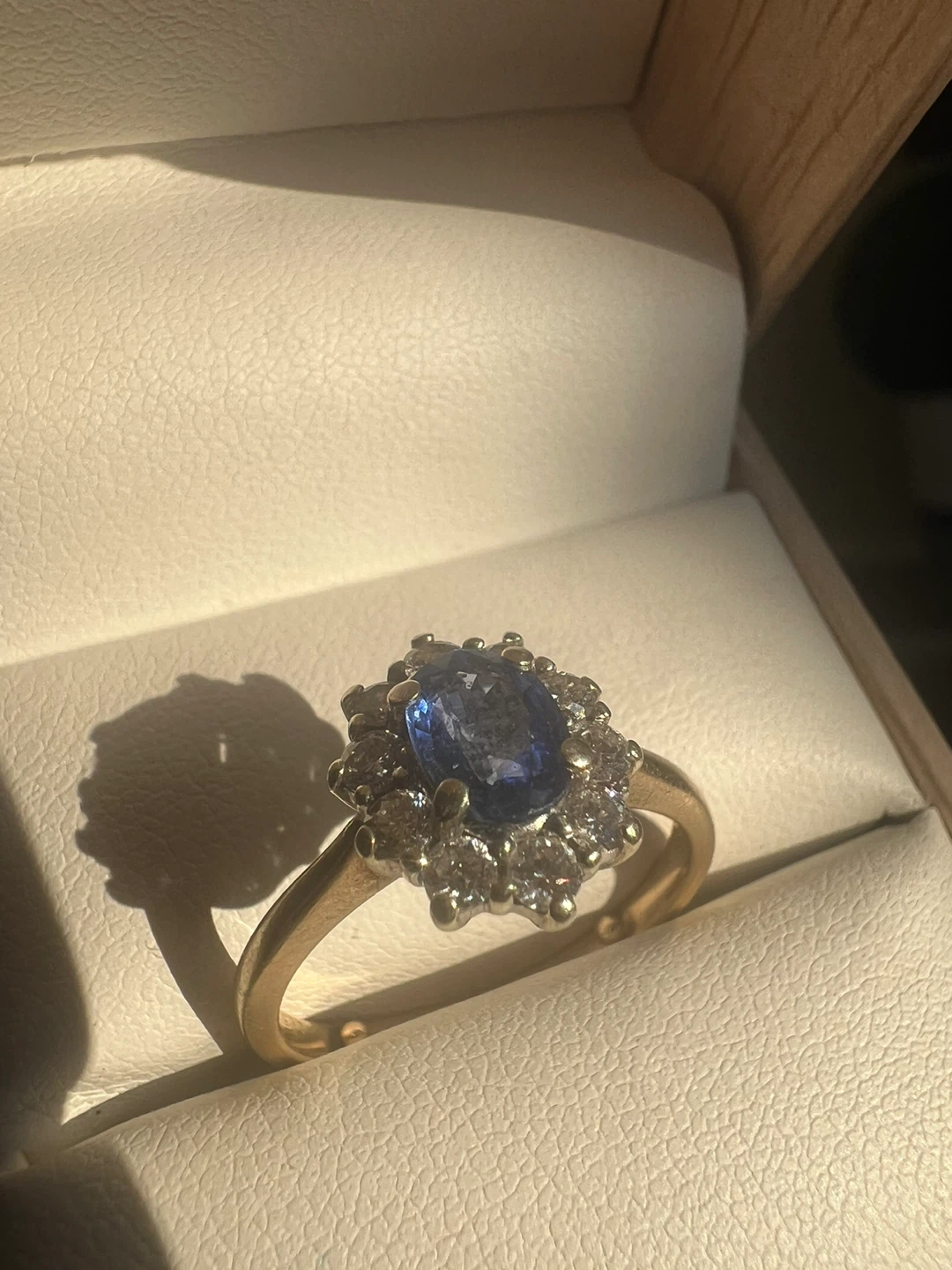 14 k Gold Sapphire and Diamond Halo Ring