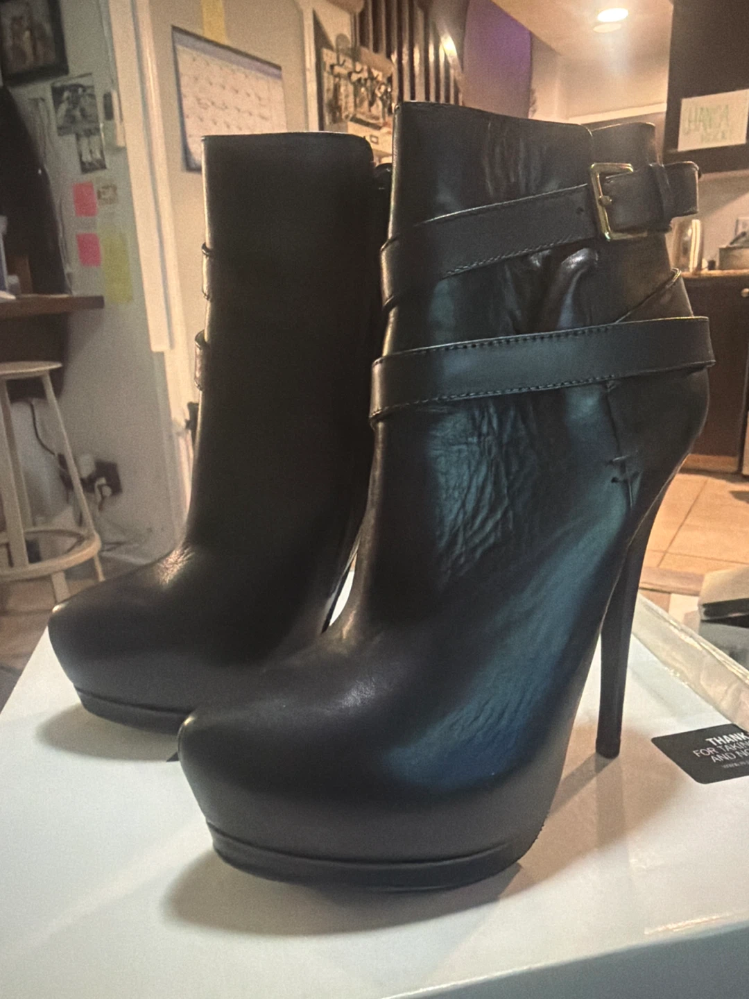 ALDO Black Leather Strappy High Heel Ankle Boots