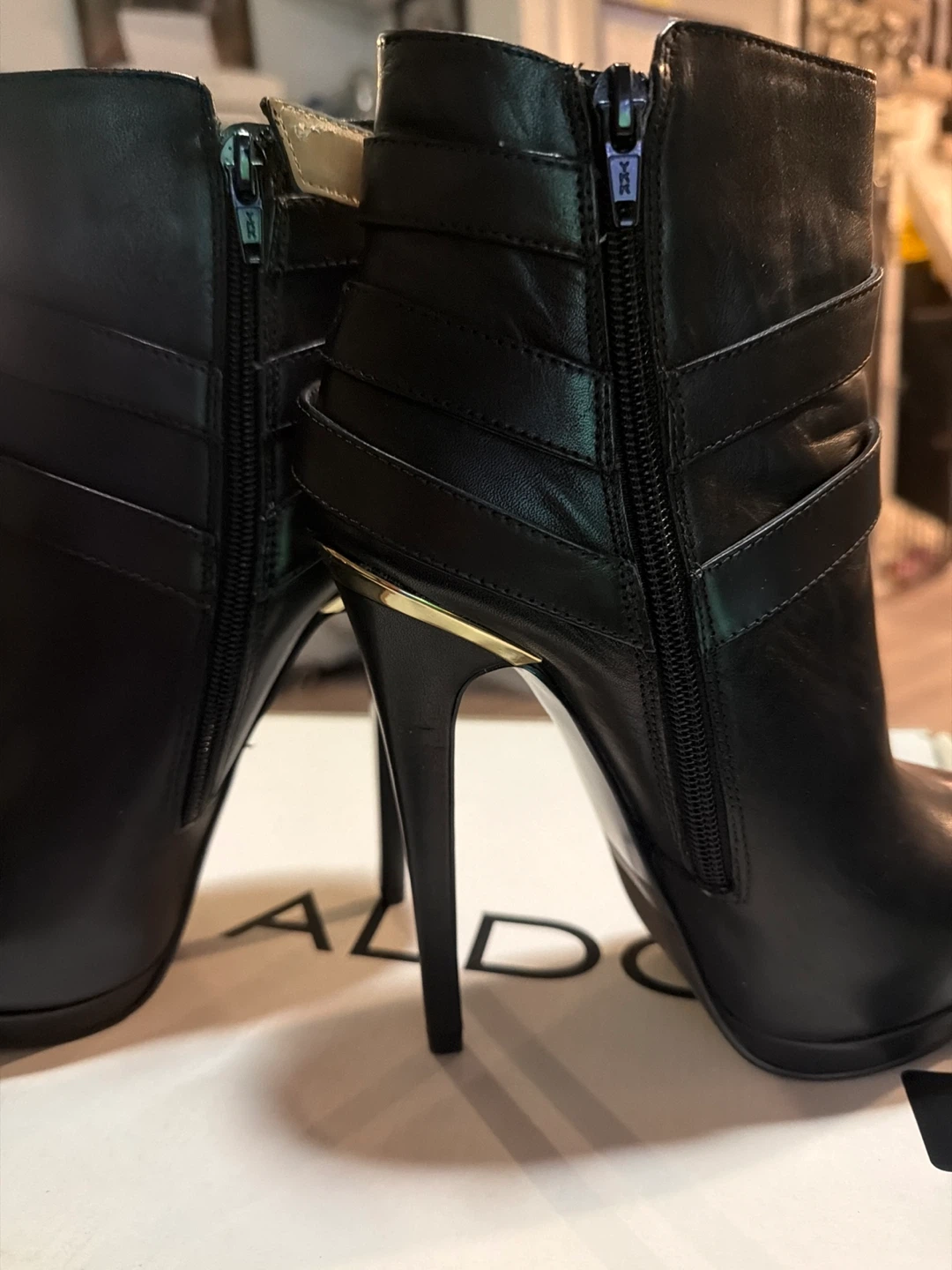 ALDO Black Leather Strappy High Heel Ankle Boots - photo 5