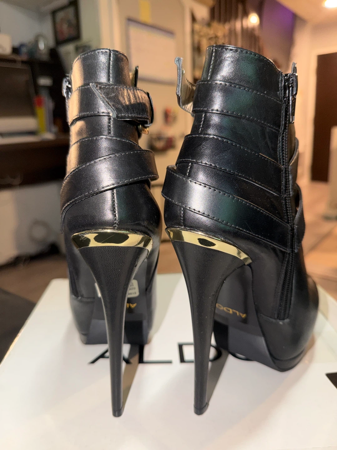 ALDO Black Leather Strappy High Heel Ankle Boots - photo 4