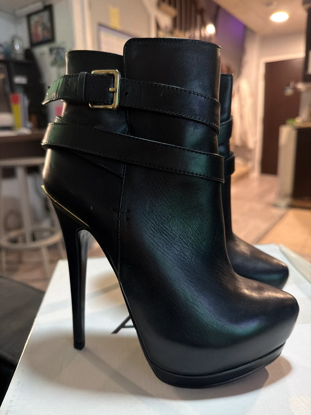 ALDO Black Leather Strappy High Heel Ankle Boots - photo 2