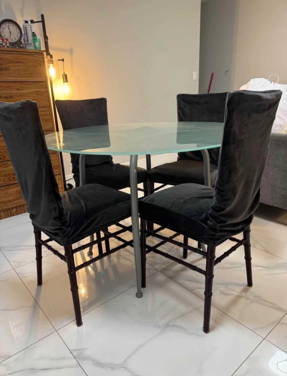 Glass Top Dining Table with 4 Chairs