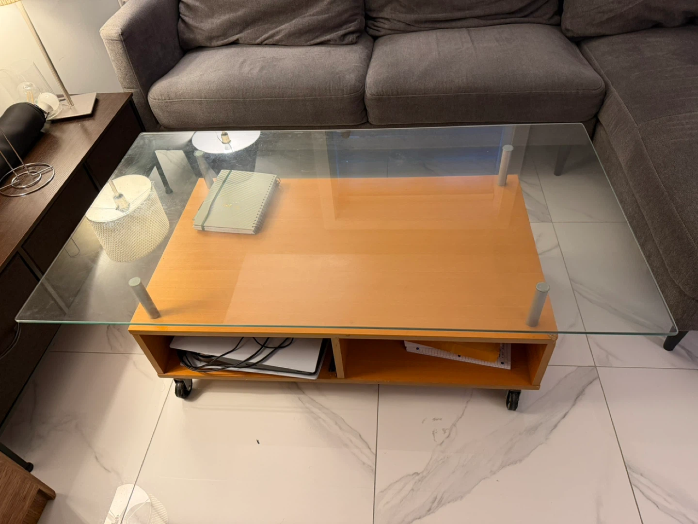 Modern Coffee Table with Wood Base and Glass Top - photo 3