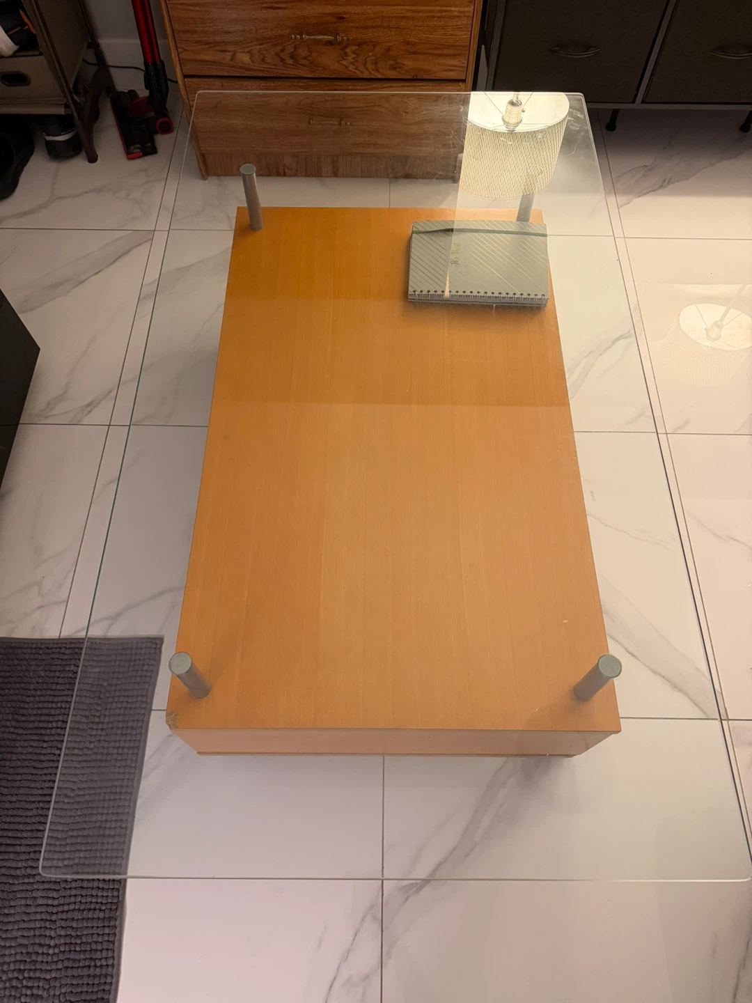 Modern Coffee Table with Wood Base and Glass Top - photo 2