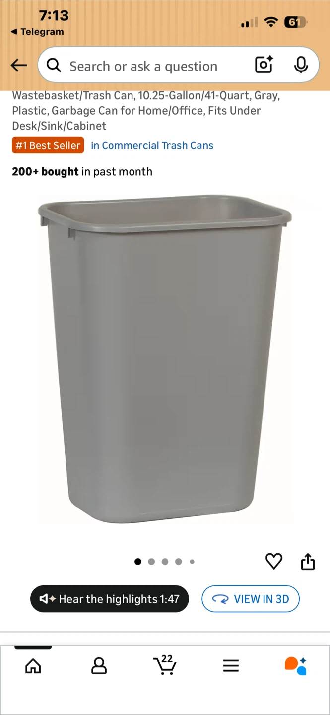Gray Plastic Wastebasket/Trash Can - 10.25 Gallon / 41 Quart