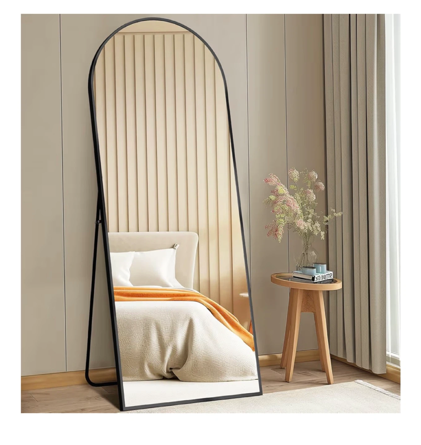 Arched Floor Mirror - Black Metal Frame