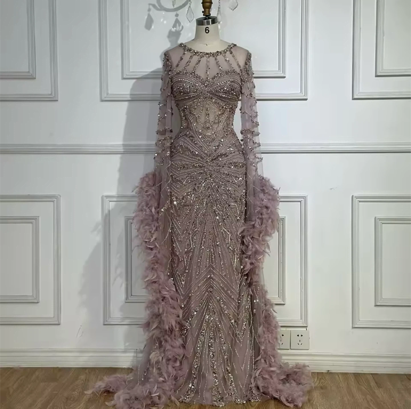 Embellished Feather Gown