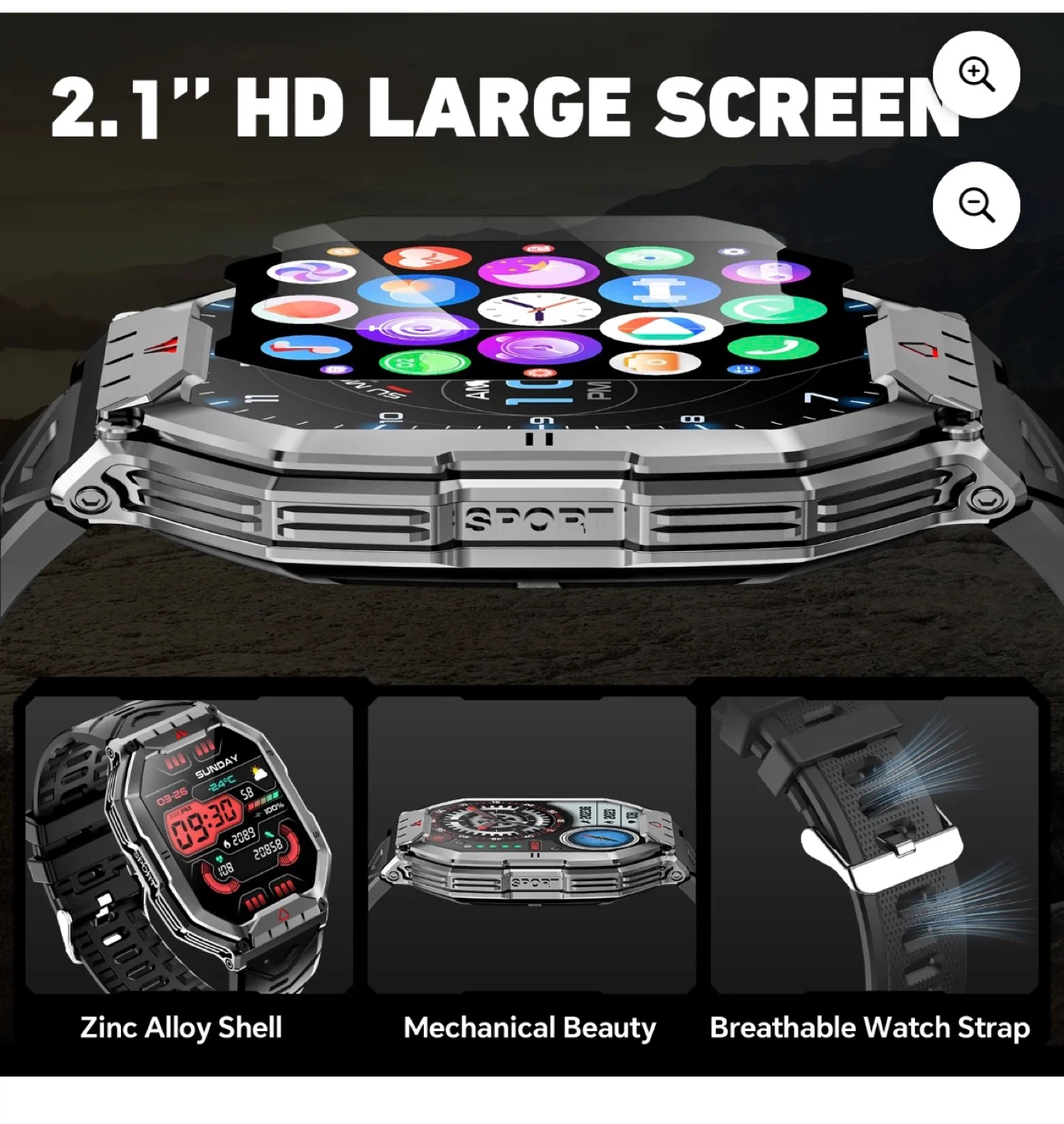 Smartwatch with 2.1" HD Screen and 650mAh Battery