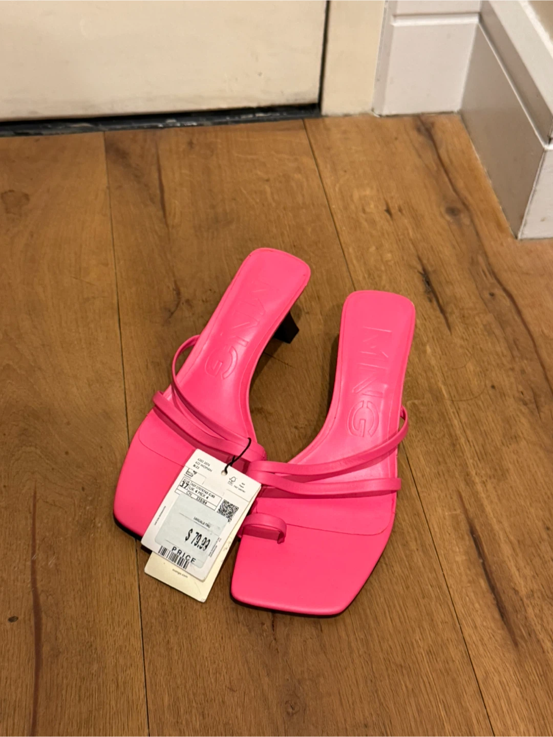 MNG Pink Square Toe Thong Heeled Sandals