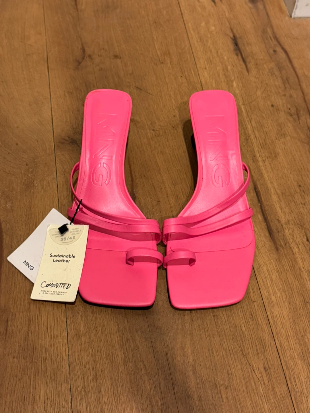 MNG Pink Square Toe Thong Heeled Sandals - photo 4