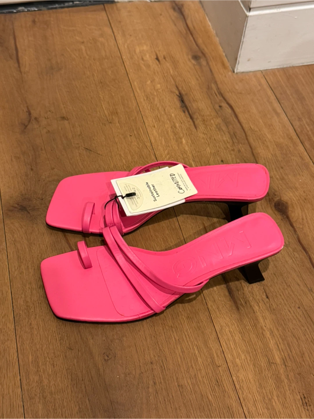 MNG Pink Square Toe Thong Heeled Sandals - photo 2