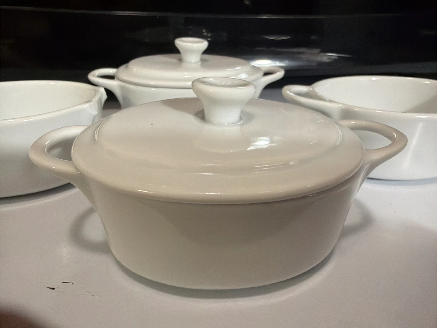 White Ceramic Mini Pots with Lids For Baking - photo 2