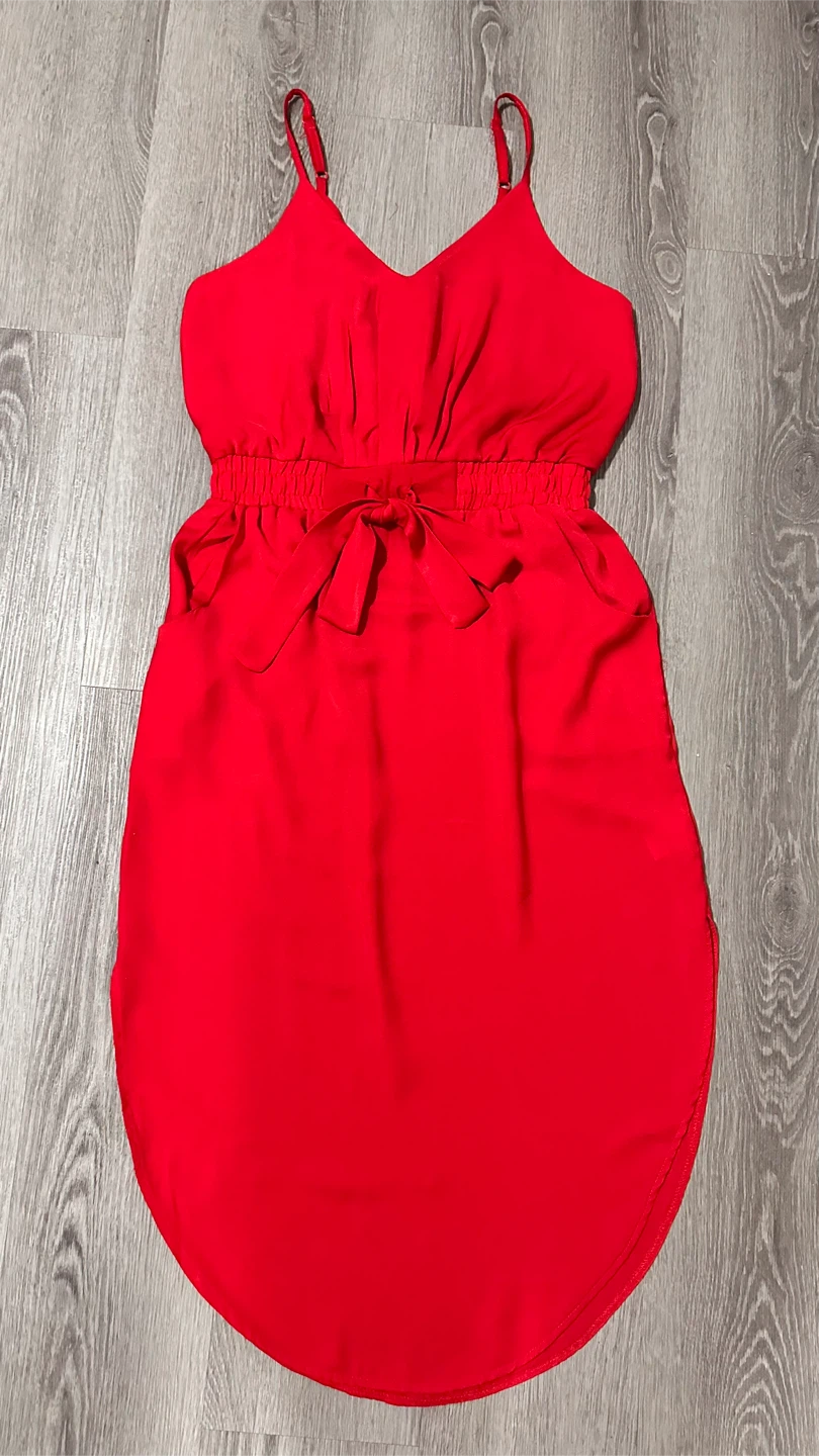 Red Flowy Midi Dress (with Pockets!)