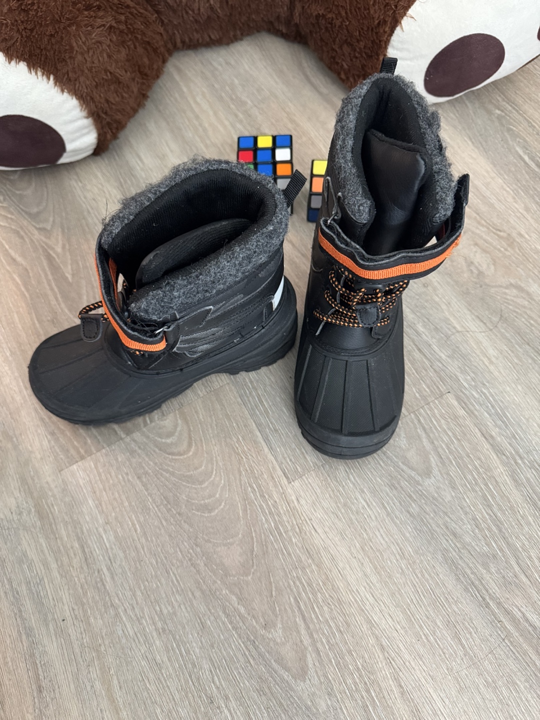 Boys Black Winter Boots with Orange Accents