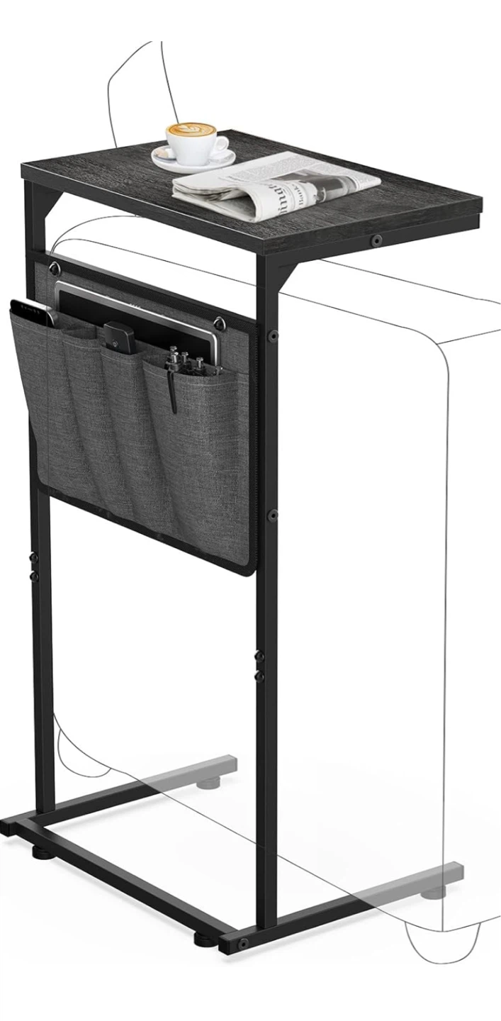 C-Shaped Side Table with Storage Pockets