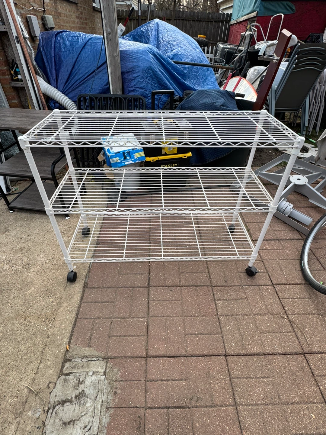 White 3-Tier Wire Shelving Unit on Wheels
