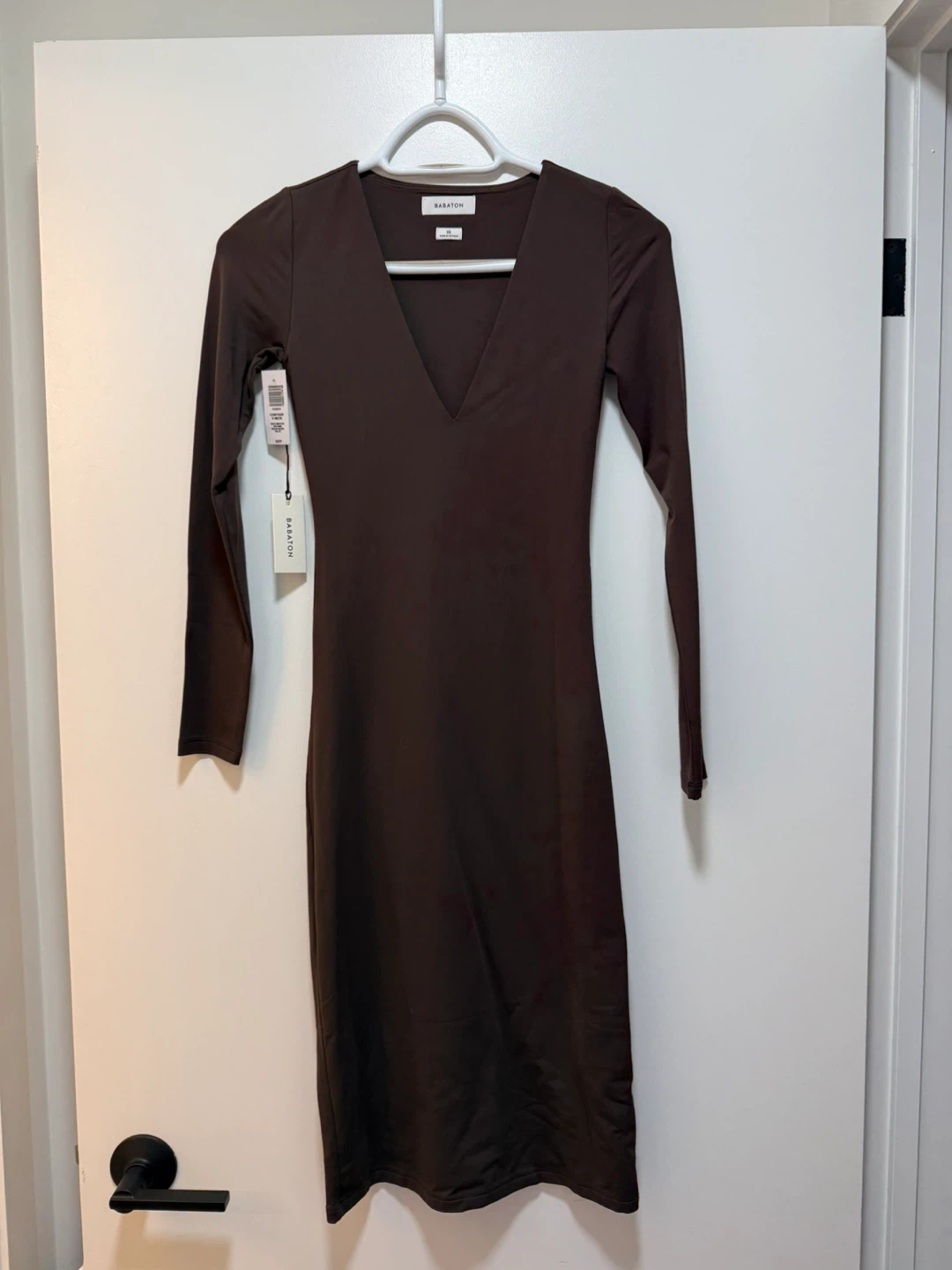 BABATON Brown V-Neck Long Sleeve Bodycon Dress - XS