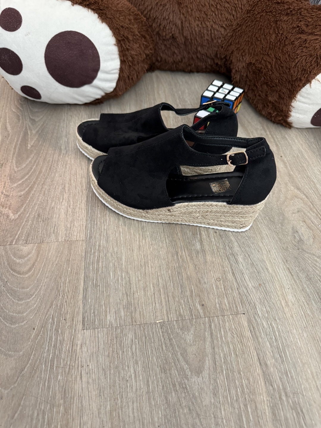 Black Wedge Espadrille Sandals Size 37 - photo 2