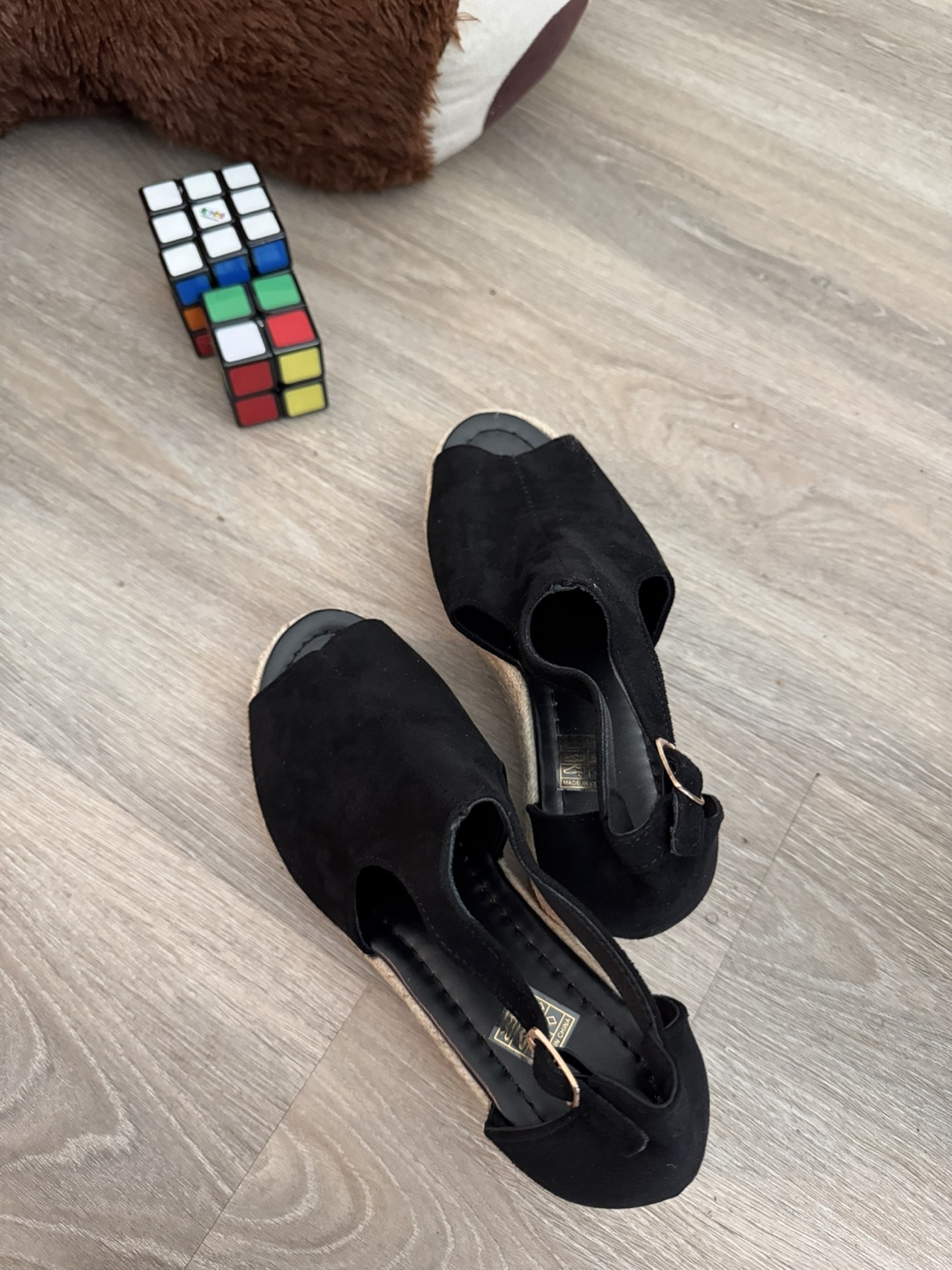 Black Wedge Espadrille Sandals Size 37 - photo 4