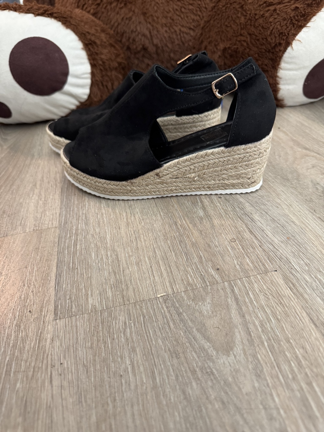 Black Wedge Espadrille Sandals Size 37 - photo 5