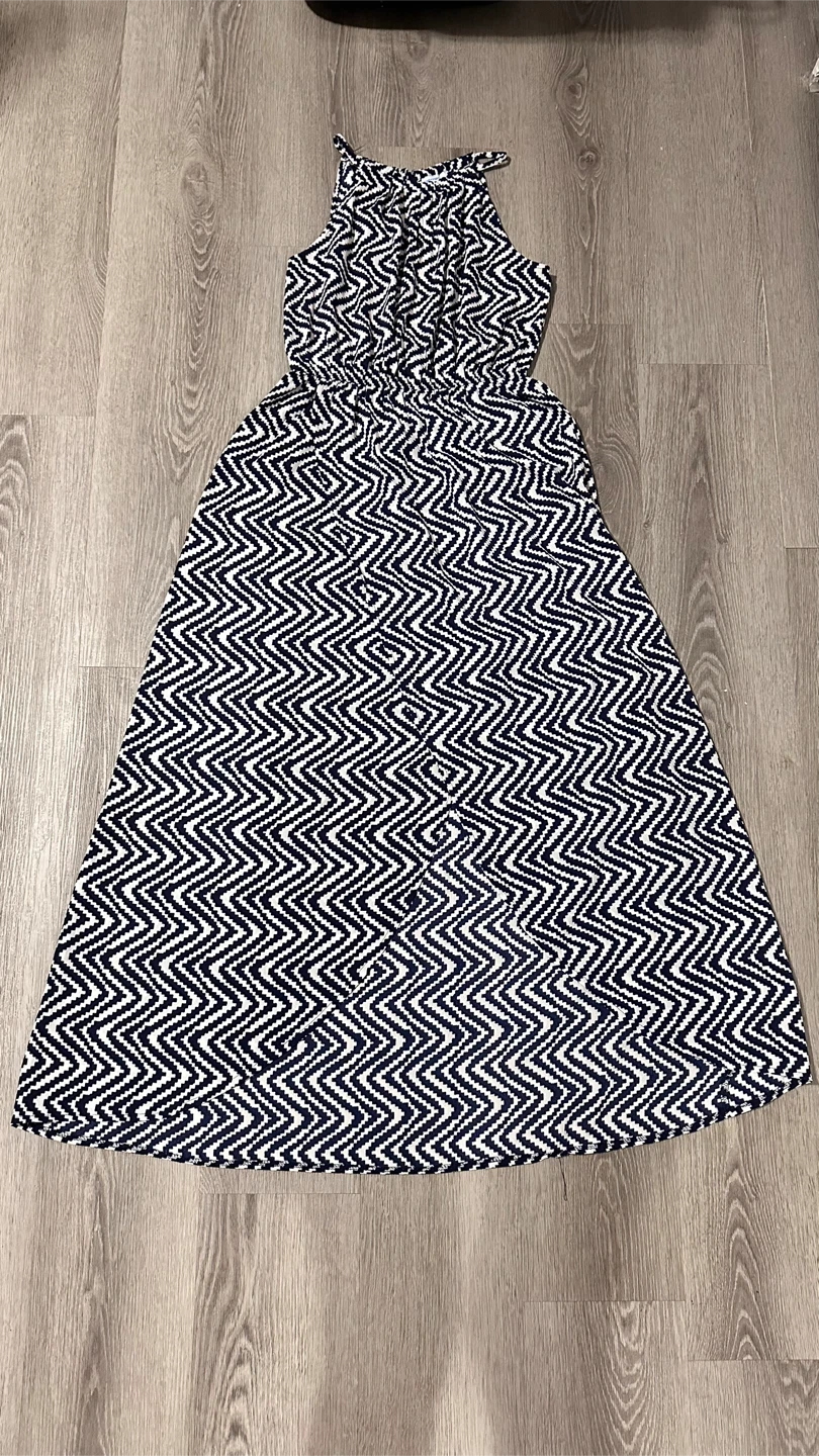 Valleygirl Navy & White Geometric Maxi Dress Size 10