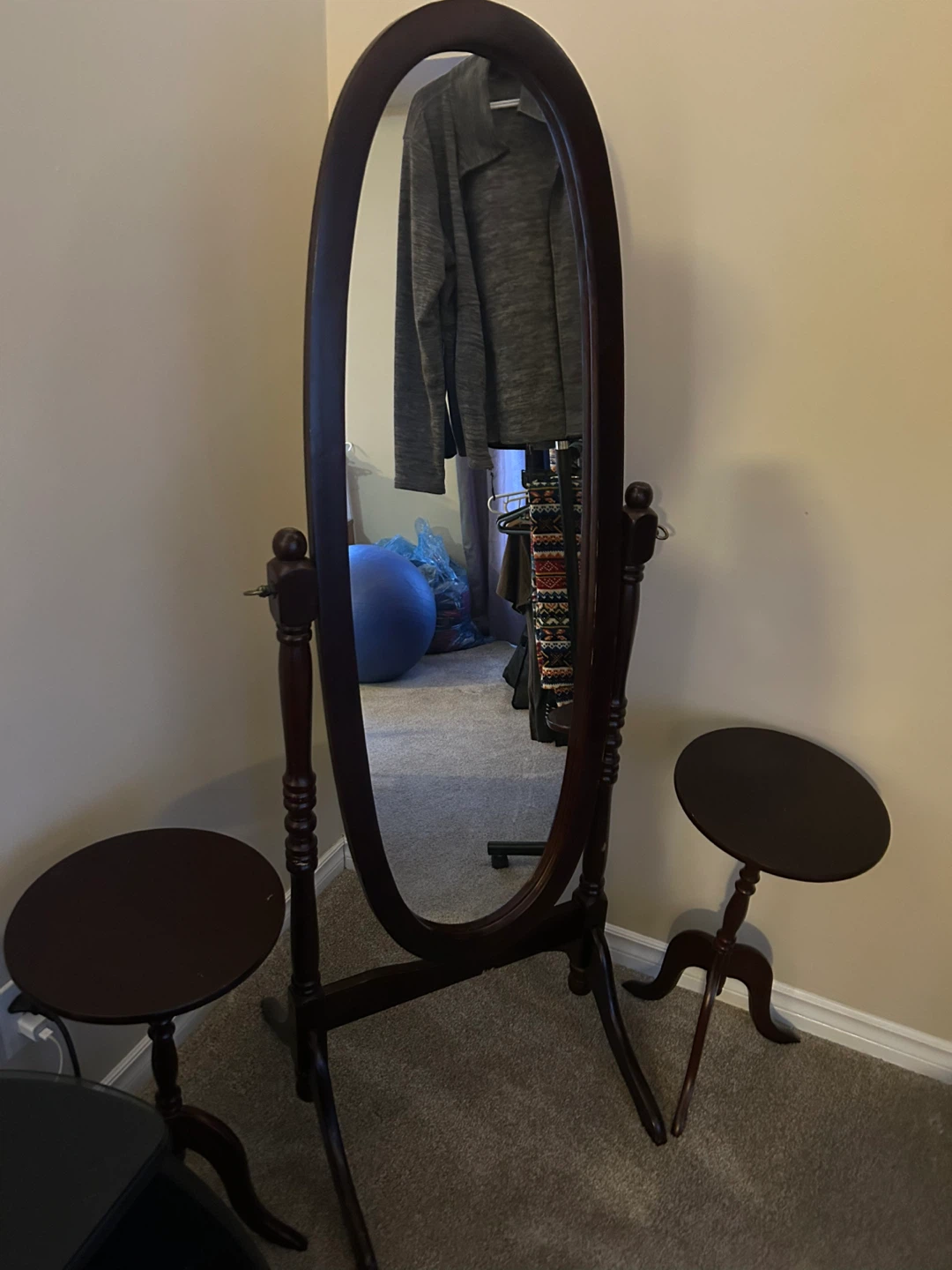 Wooden Mirror and Accent Table Set