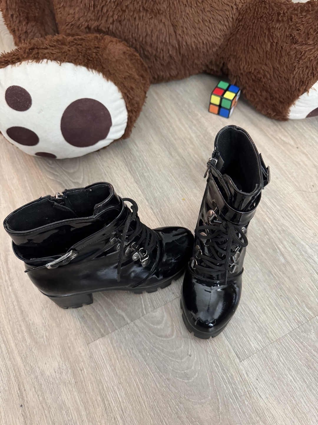 Girls Black Patent Lace-Up Heeled Boots - photo 5