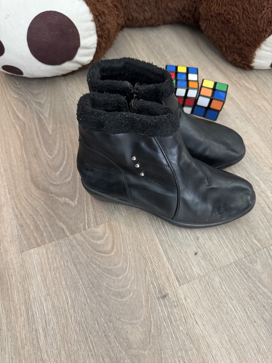 Black Faux Leather Winter Boots - photo 2