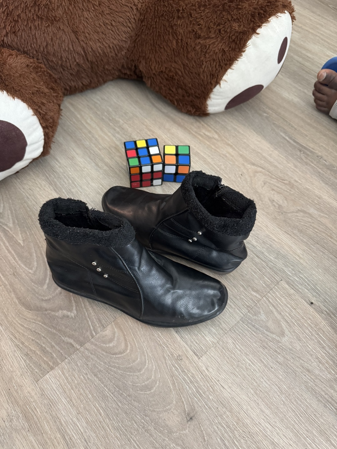 Black Faux Leather Winter Boots