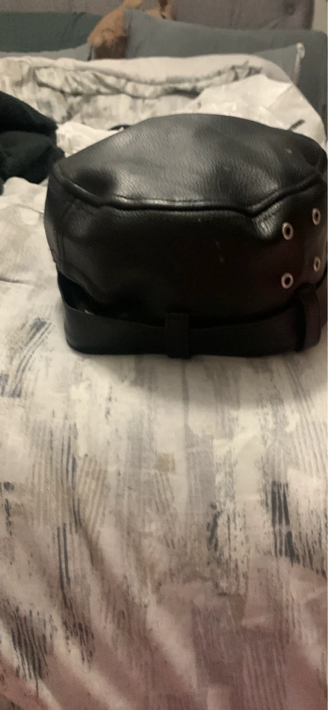 Black Leather Cap with Buckle Strap