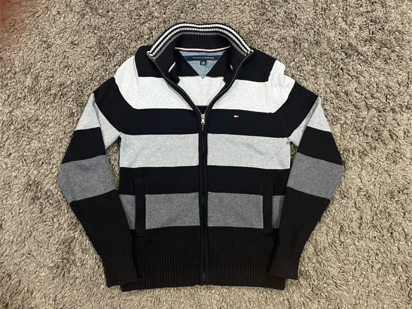 Tommy Hilfiger Striped Zip-Up Sweater (XS)